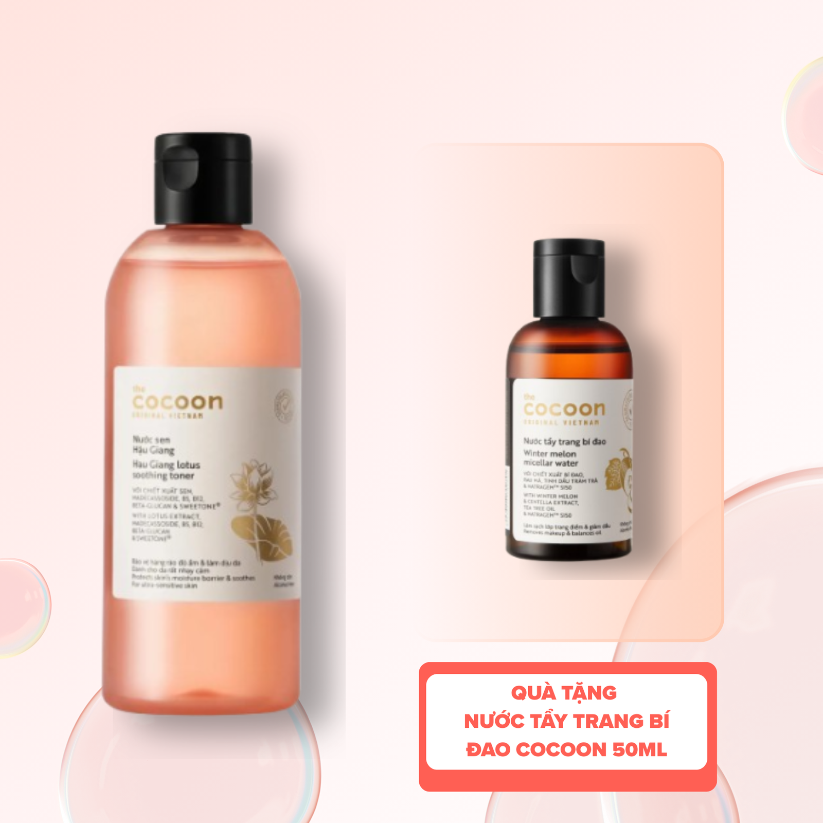 Toner Sen Hậu Giang 310ml + 1 Nước Tẩy Trang Bí Đao Cocoon 50ml